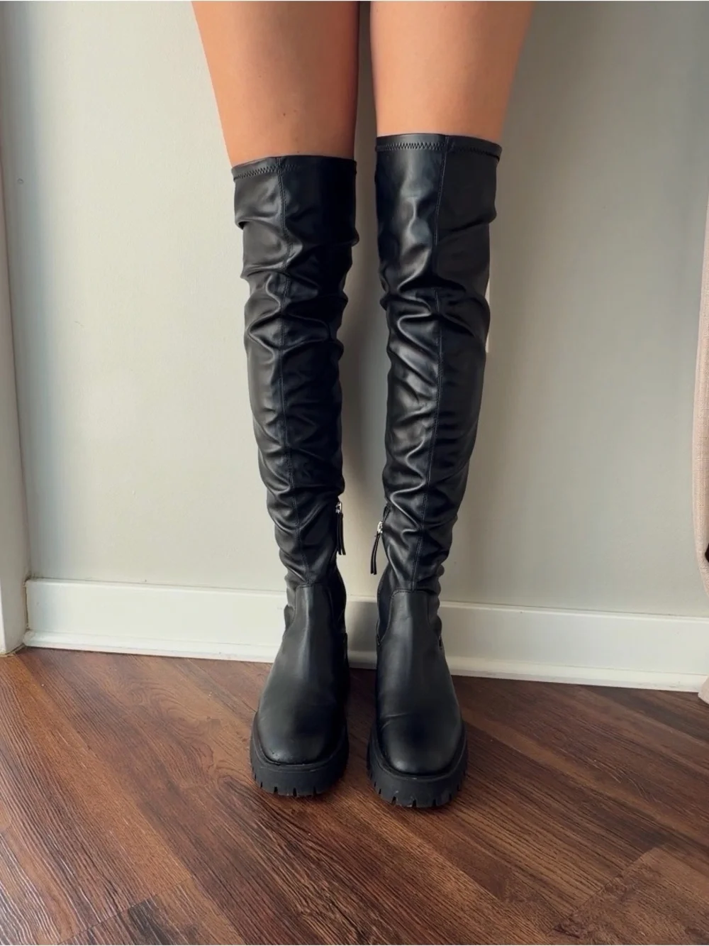 Zara over the knee black leather boots